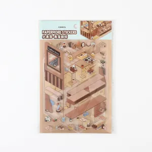 3D scene stickers set with 2.5D coffee shop theme for creative DIY scrapbooking