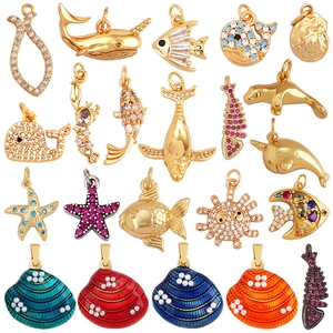 Collection de pendentifs en laiton motifs animaux marins, étoile de mer et dauphin