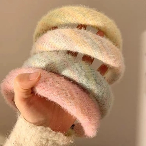 Serre-têtes épais en peluche aux couleurs pastel en faux mohair doux pour coiffure