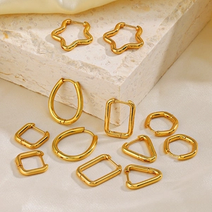 Elegant gold geometric stainless steel hoop earrings in star, round and square shapes