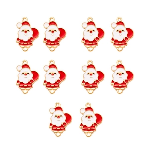 Macro view of 10 red enamel Santa Claus alloy pendants with dual connector loops