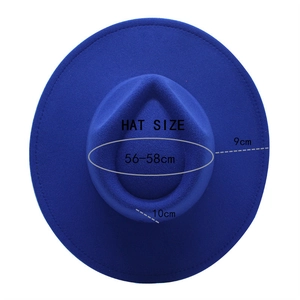 Royal blue wool felt fedora with 9cm wide brim and 56-58cm adjustable circumference