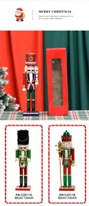 Detail of 30cm wooden glitter nutcracker figures in red open window gift box packaging
