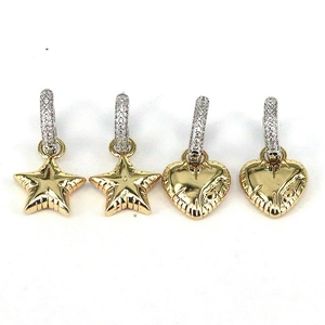 Vintage Heart Star Drop Hoop Earrings Copper 18K Gold Plated Zircon Inlay Geometric Two Tone Jewelry For Women
