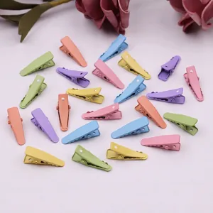 Flachbild von 2cm Mini-Haarklammern in Macaron-Farben auf einem weißen Hintergrund