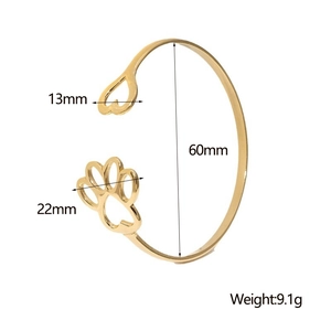 Specifiche dimensionali del bracciale dorato con cuore e zampa, diametro interno 60 mm