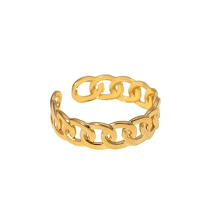 Elegant gold-plated stainless steel chain link open ring with a minimalist aesthetic