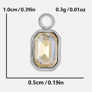 Detailed size specifications for the silver rectangle pendant with champagne crystal
