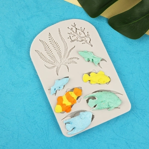 Sea life silicone mold for fondant featuring coral seaweeds and small fish shapes