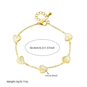 Elegant gold leaf bracelet with white shell pendants on 16+4cm stainless steel chain