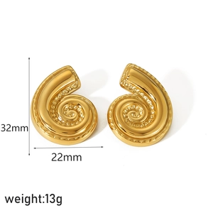 Chic 18k gold plated stainless steel croissant shell earrings measuring 32mm by 22mm