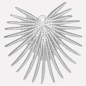 Detailed view of sunburst fan pendant in silver 304 stainless steel with textured grain