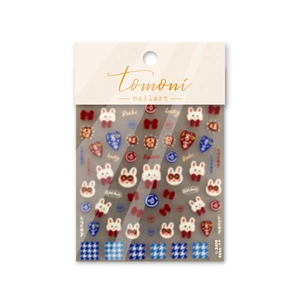3D relief rabbit nail art stickers with Lucky and Rich festive motifs in red and gold