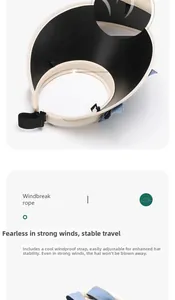 Detail of cream sun visor with black UV coating and detachable windproof chin strap