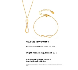 Detailed size specifications for gold infinity necklace and bracelet stainless steel set