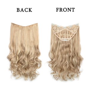 Front and back view of wavy blonde ombre hair extensions with secure BB clips