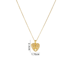 Collana a cuore con ali d'angelo in acciaio al titanio dorato con strass e misure
