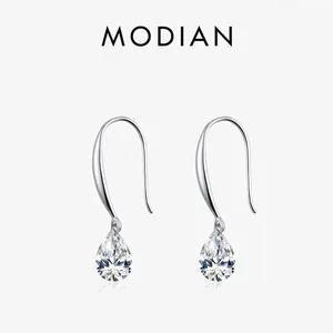 Boucles D'oreilles Goutte D'eau En Argent Sterling 925 Pour Femmes Pendentif Zircon Clair Crochet Élégant Simple Bijoux
