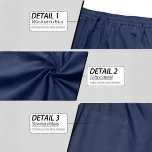 Herren-Set aus dunkelblauer Baumwolle und Leinen mit Fokus auf Bund und Textur