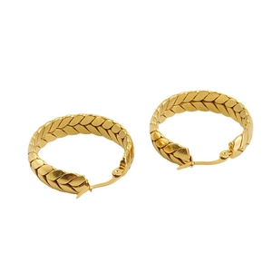 Créoles chic en acier inoxydable plaqué or 18K avec élégante texture de motif d'épi