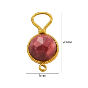Detail showing dimensions 20x9mm of 14K gold plated natural pink stone pendant connector