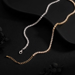 Luxury gold and silver plated tennis chains with shimmering cubic zirconia and lobster clasp
