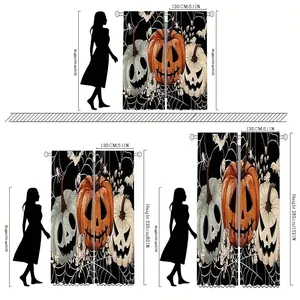 Size chart showing dimensions for Halloween polyester velvet curtains in three heights