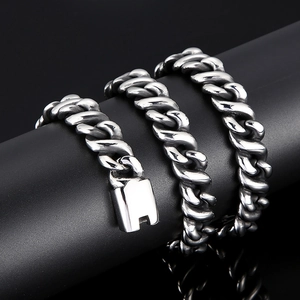 Sleek silver stainless steel Cuban link necklace with creative figure-8 infinity design