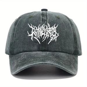 Unisex washed black cotton baseball cap with white street style embroidery logo