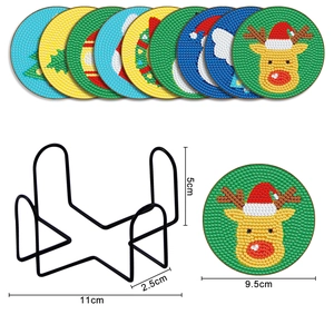 Christmas diamond painting coasters and iron holder with detailed dimensions measurements