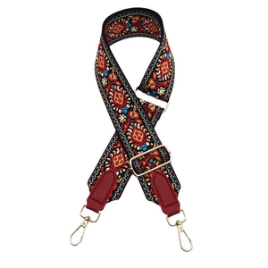 Adjustable thick canvas bag strap with colorful ethnic embroidery and gold metal hardware