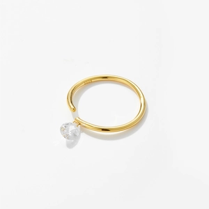 Elegant 925 sterling silver open ring in gold finish with a sparkling crystal drop pendant