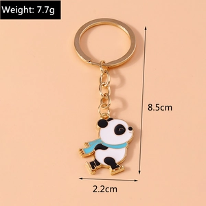 Detail view of cartoon panda keychain with 8.5cm height and 7.7g weight specifications