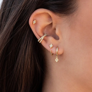 Goldene s925 Silberne Rauten-Ohrringe mit Zirkonia-Steckern und Earcuff-Set