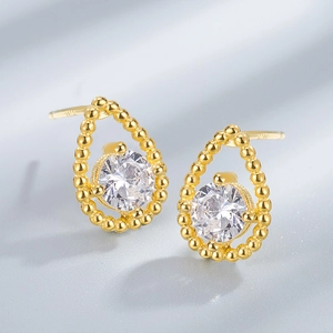 Minimalist S925 sterling silver drop stud earrings with sparkling cubic zirconia