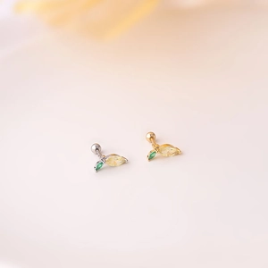 Detailed view of colorful fruit-shaped zirconia stud earrings with screw ball backs