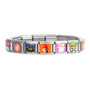 Bracciale modulare in acciaio inossidabile con ciondoli a fumetti in smalto colorato