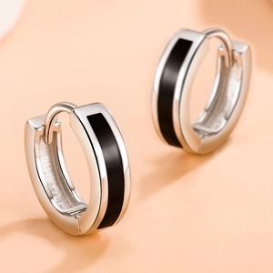 Minimalist Geometric Hoop Earrings Copper Enamel Black And White Striped Jewelry For Women Fashion Elegant Daily Wear