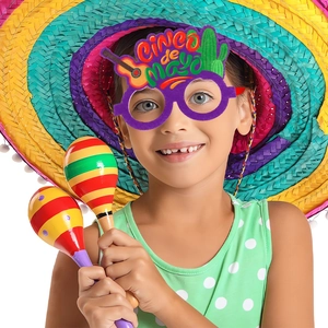 Lunettes de fête Cinco de Mayo violettes avec motifs cactus et guitare pour célébration
