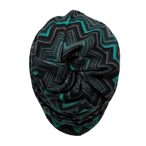 Detailed view of zigzag pattern and soft knit texture on the thermal beanie