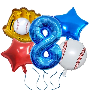 Detailed set of baseball themed foil balloons with number 8 and glove for party decor