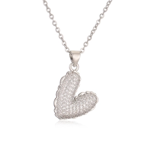 Elegant 18K silver plated heart pendant necklace with shimmering zircon stones and 3D puffy design