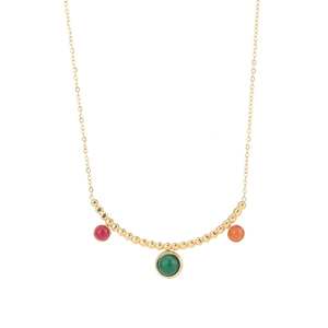 Collana in acciaio inossidabile dorato con tre ciondoli tondi in pietra naturale colorata