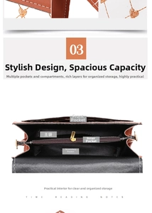 Detailed interior view of brown leather handbag with organized storage compartments