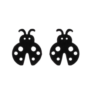 Orecchini a perno a forma di coccinella minimalisti in acciaio inox nero e pois