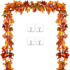Autumn maple leaf garland with 4 hanging hooks for Thanksgiving and Christmas home decor