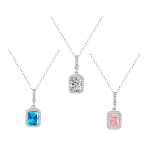 Elegant s925 silver perfume bottle necklaces with crystal pendants in pink blue and white