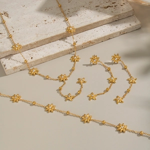 Eight Pointed Star Flower Necklace Bracelet Earrings Stainless Steel 18K Gold Plated Rhinestone Luxury Jewelry For Women