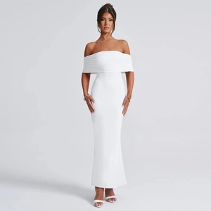 Elegant white strapless bodycon maxi dress with backless design for a sleek summer look