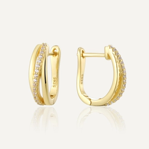 S925 Sterling Silver Irregular U-Shaped Hoop Earrings For Women 14K Gold Plated Pave Zirconia Geometric Fashion Jewelry